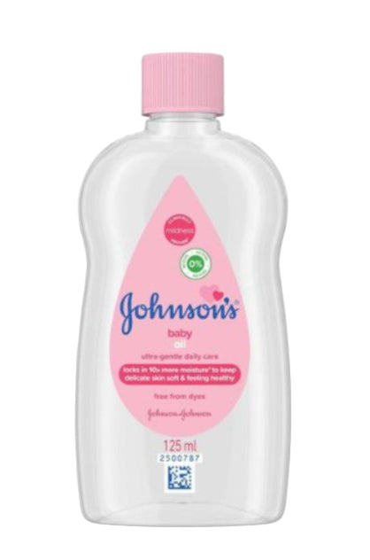 Johnson's baby bottle with pink cap on a white background
