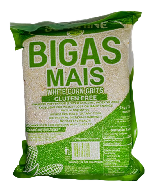 Bag of Bigas Mais white corn grits gluten-free on a white background
