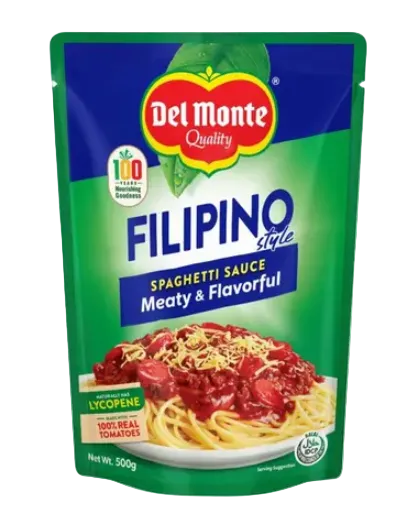 Del Monte Filipino Style Spaghetti Sauce packaging on a white background 500g