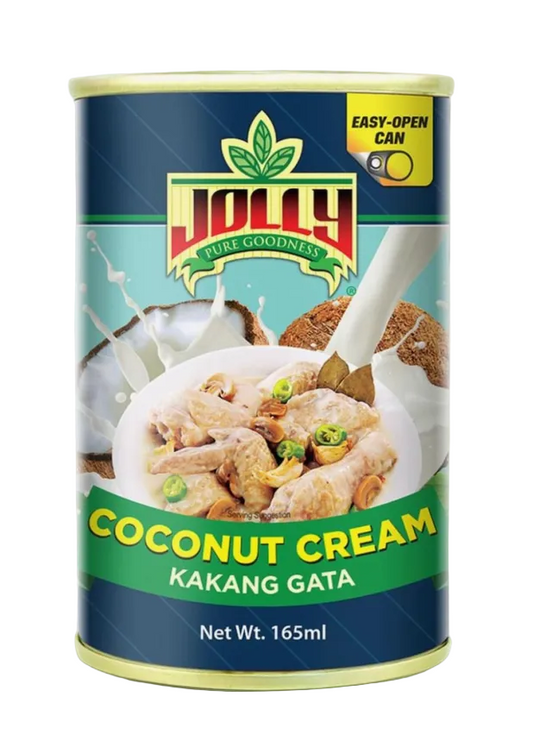 Can of Jolly Coconut Cream with a bowl of food and milk on the label.
